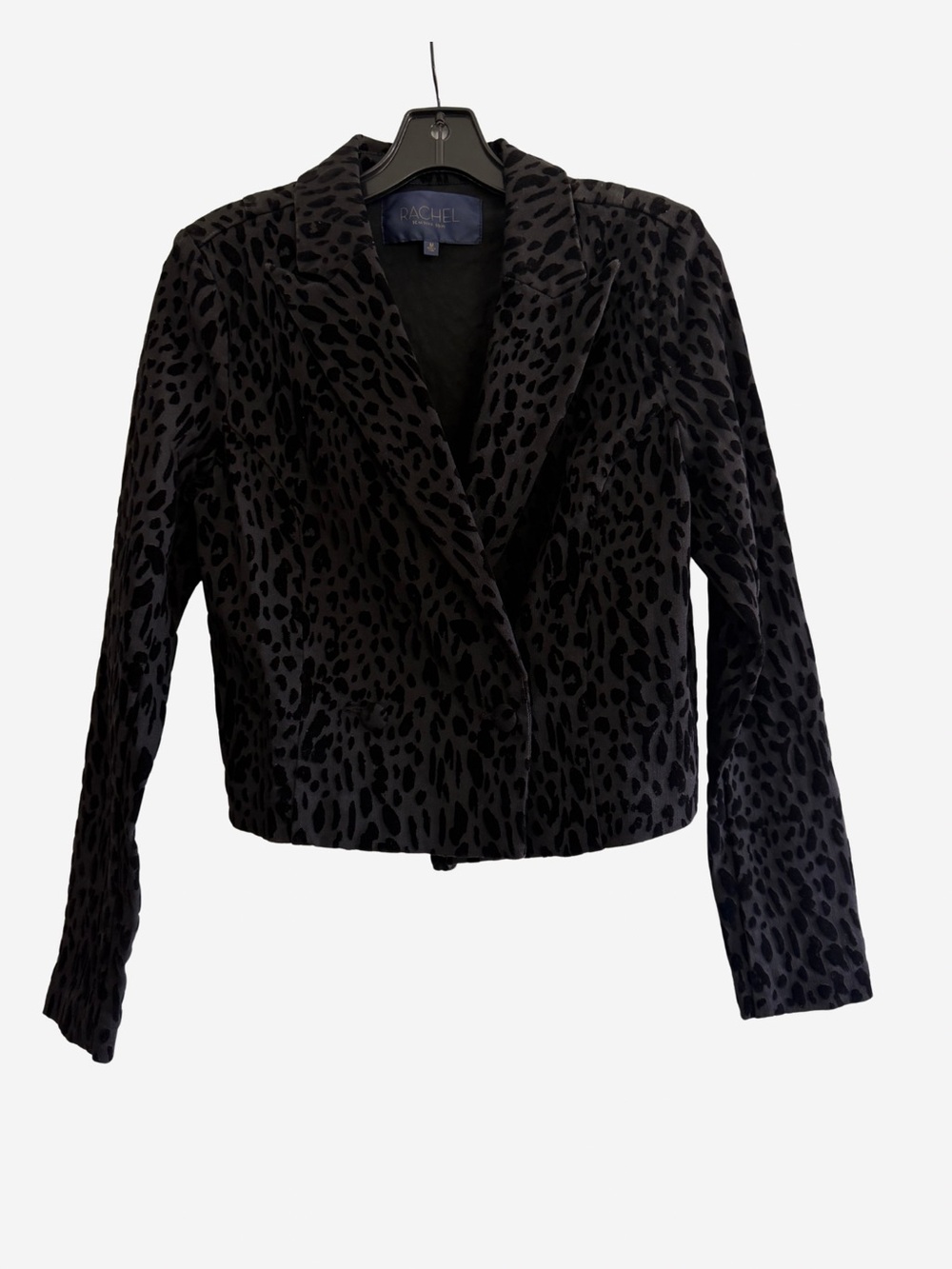 RACHEL Rachel Roy Black Velvet Leopard-Print Cropped Blazer